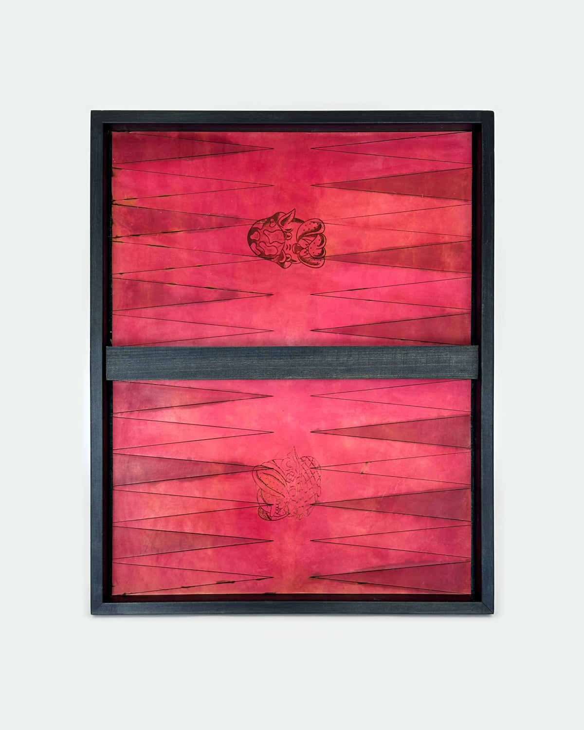 The Homestead 30, a leather backgammon board. Light rose leather with light rose points.