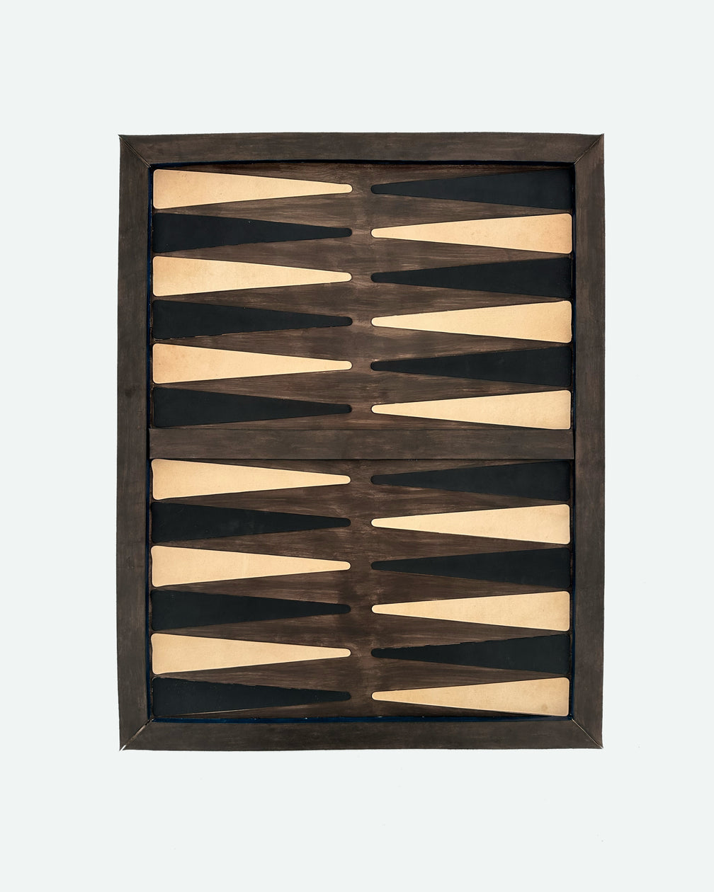 The Homestead 30, a leather backgammon board. Chocolate leather with black and natural points. View 1.