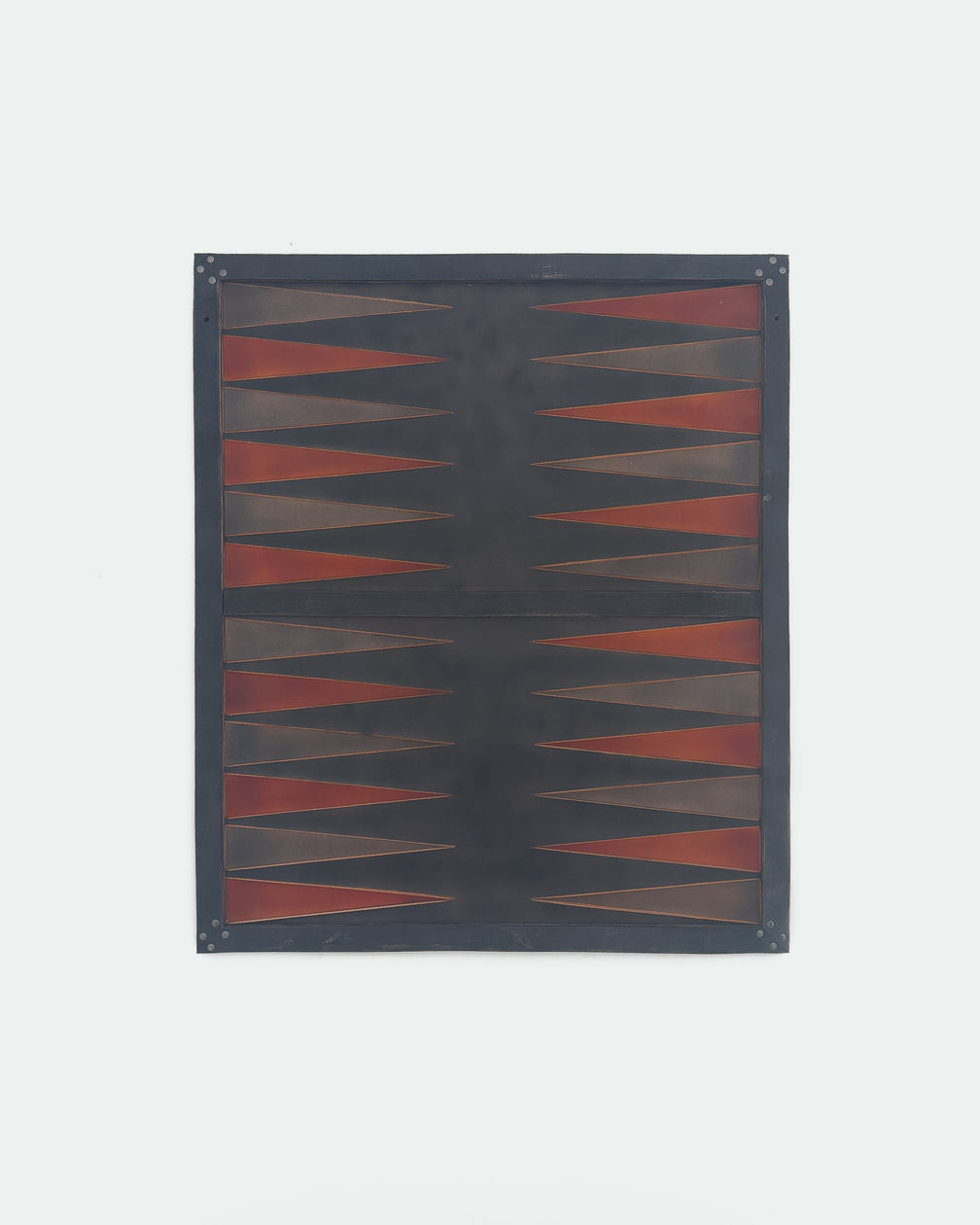 The Homestead 26, a leather backgammon board. USMC black leather with dark brown and USMC black points. View 1.