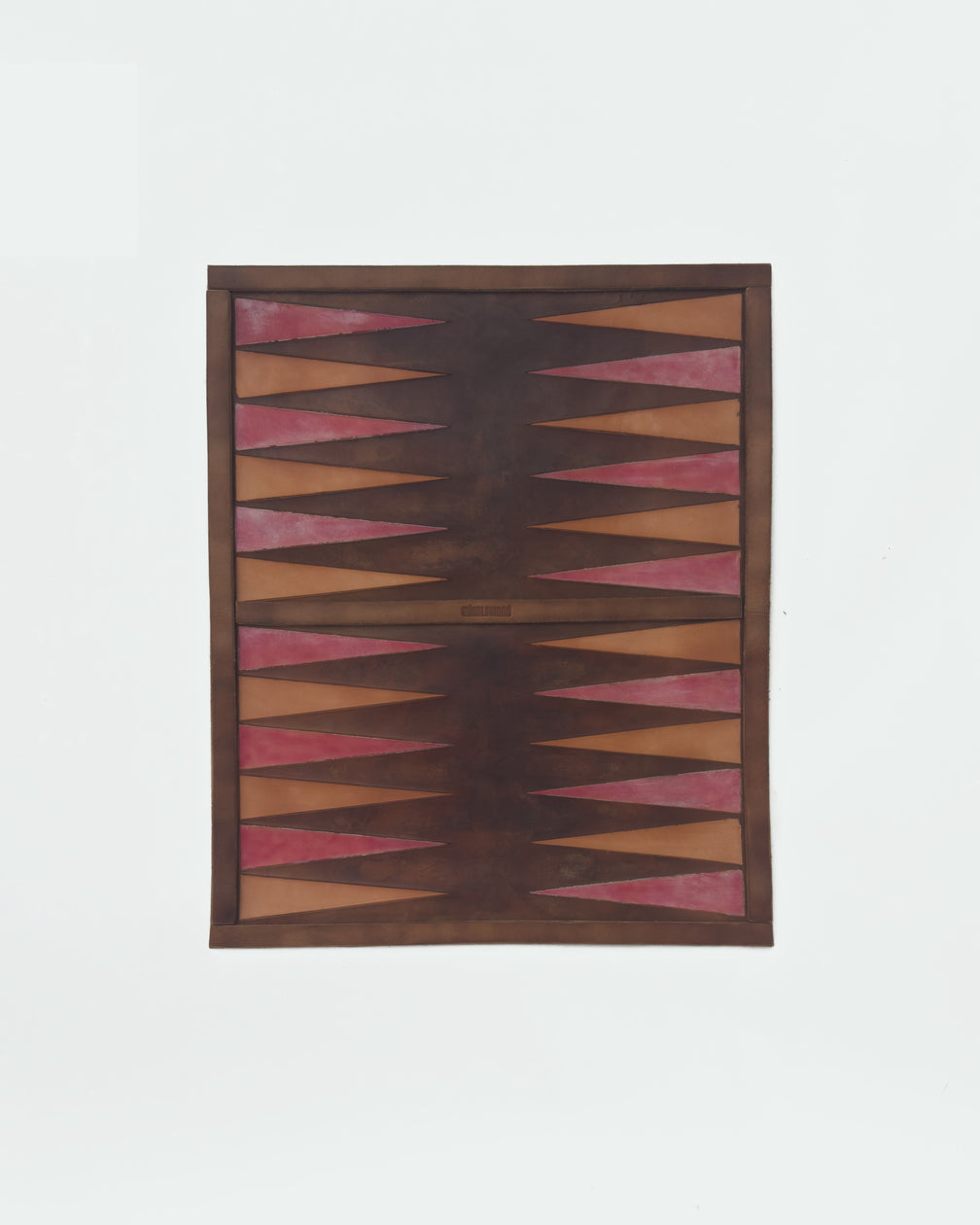 The Drifter 22, a leather backgammon board. Dark brown leather with natural and oxblood points. View 1.