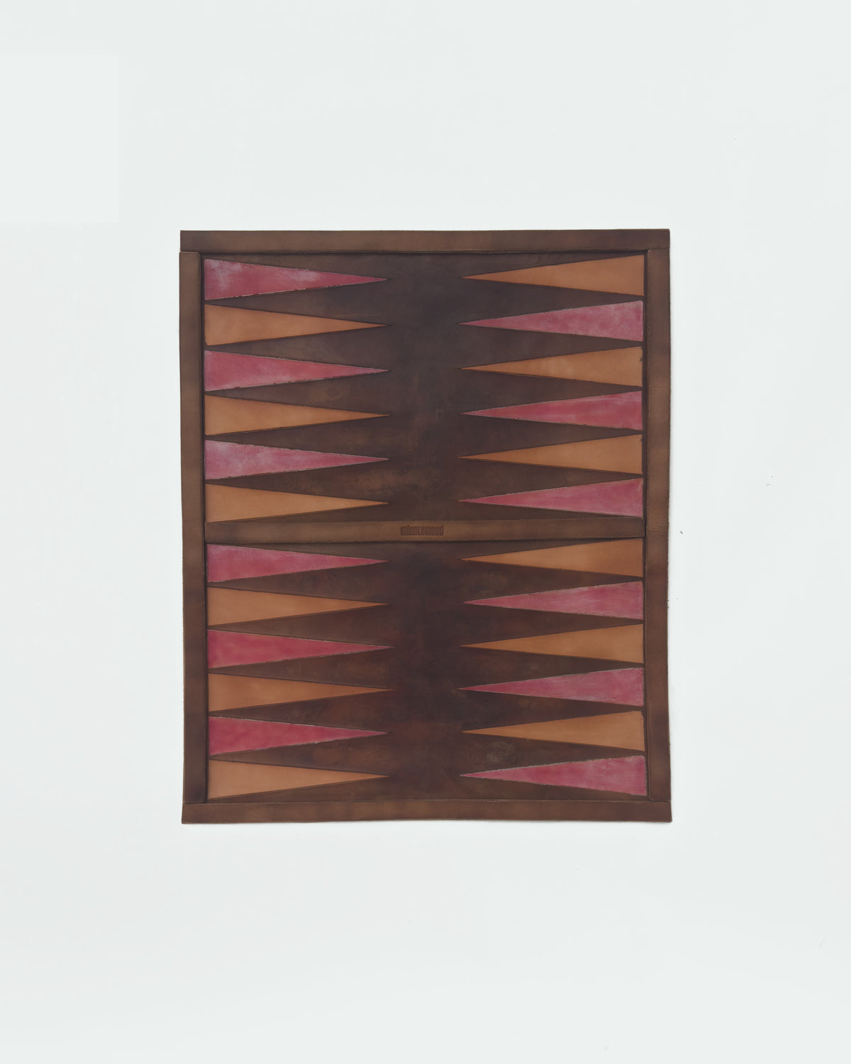 The Drifter 22, a leather backgammon board. Dark brown leather with natural and oxblood points.