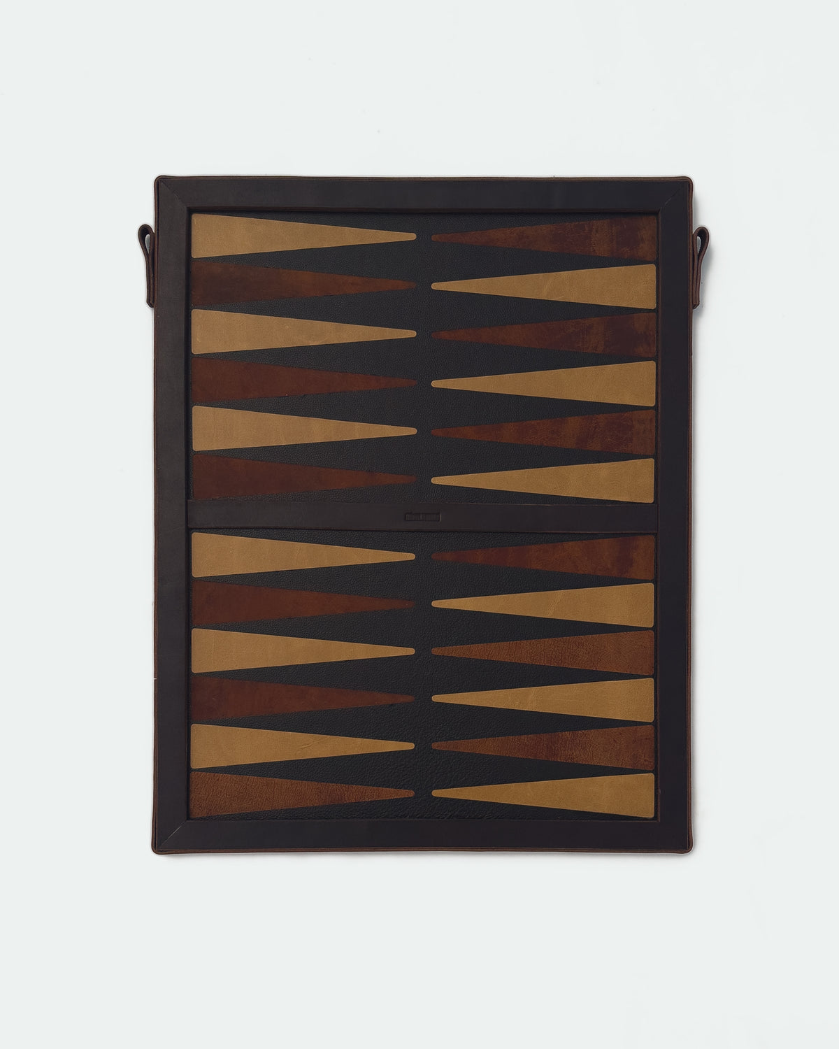 The Homestead 30, a leather backgammon board. Dark brown leather with light brown and medium brown points.