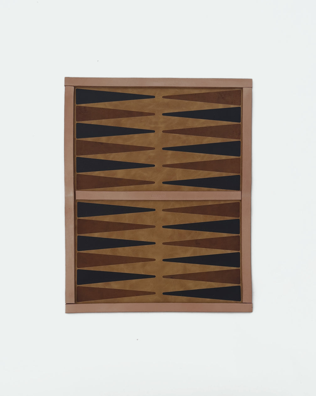 The Drifter 26, a leather backgammon board. Light brown leather with dark brown and medium brown points. View 1.