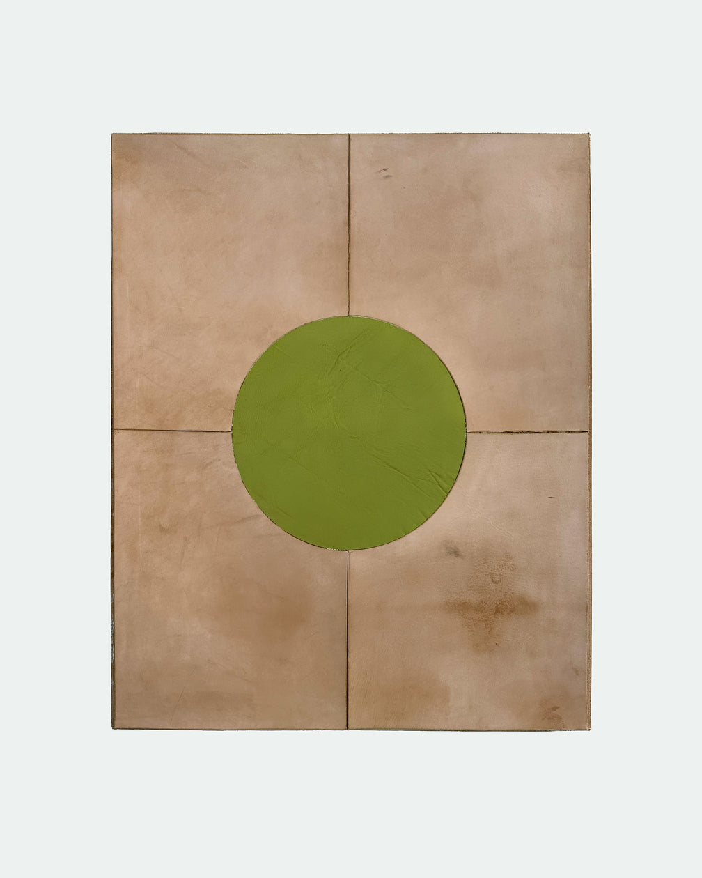The Homestead 30, a leather backgammon board. White leather with green and medium brown points. View 3.