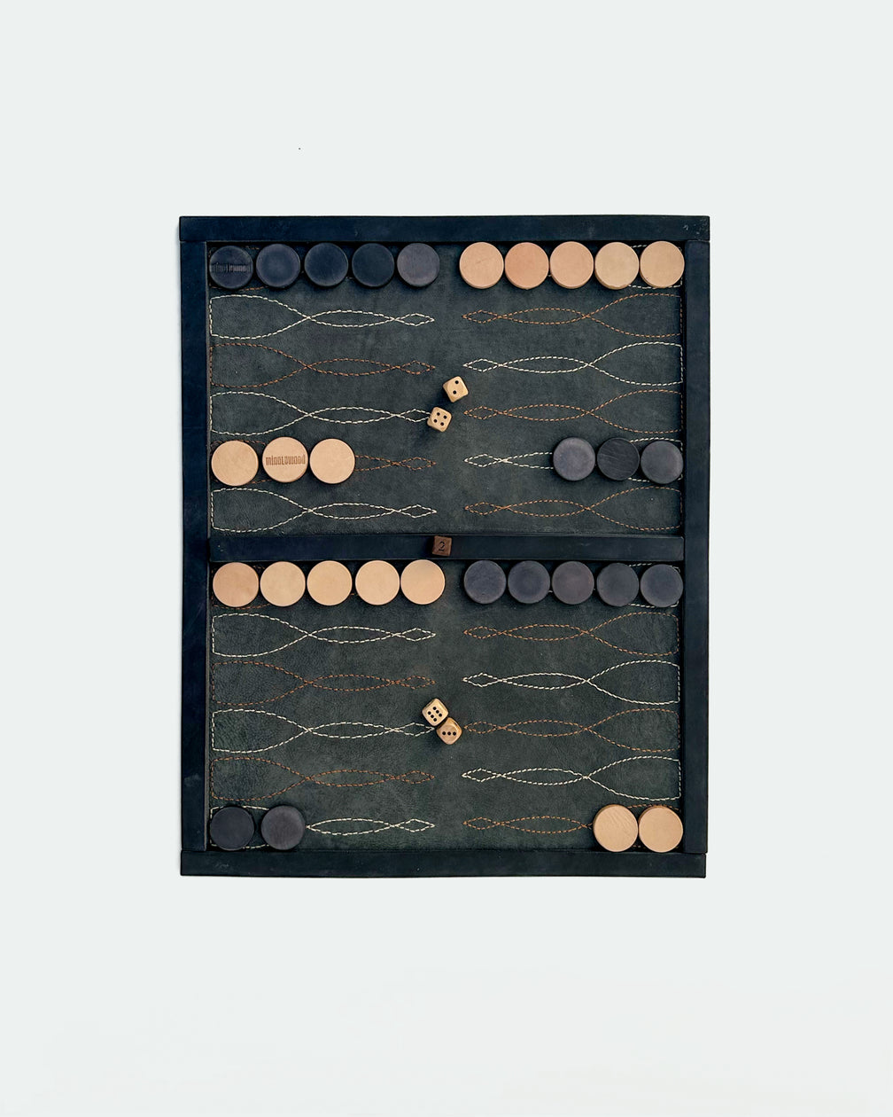 The Drifter 26, a leather backgammon board. USMC black leather with cream and Havana cigar points. View 3.