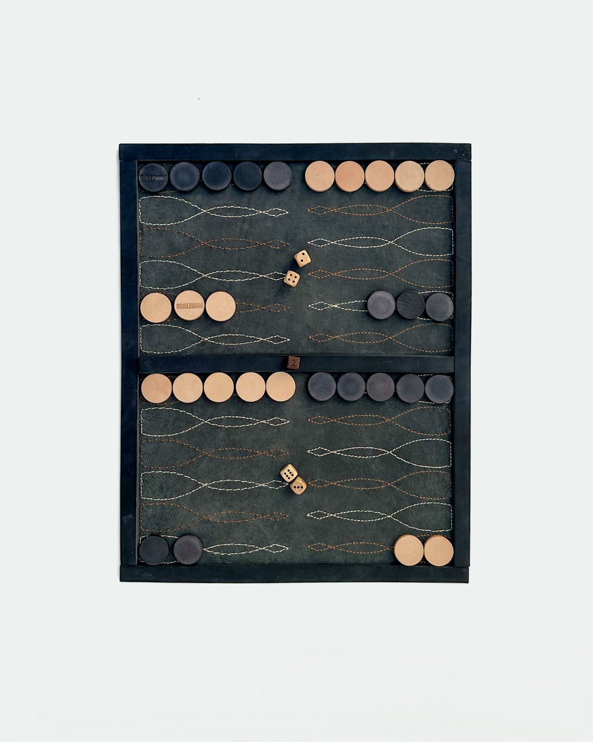 The Drifter 26, a leather backgammon board. USMC black leather with cream and Havana cigar points. View 3.