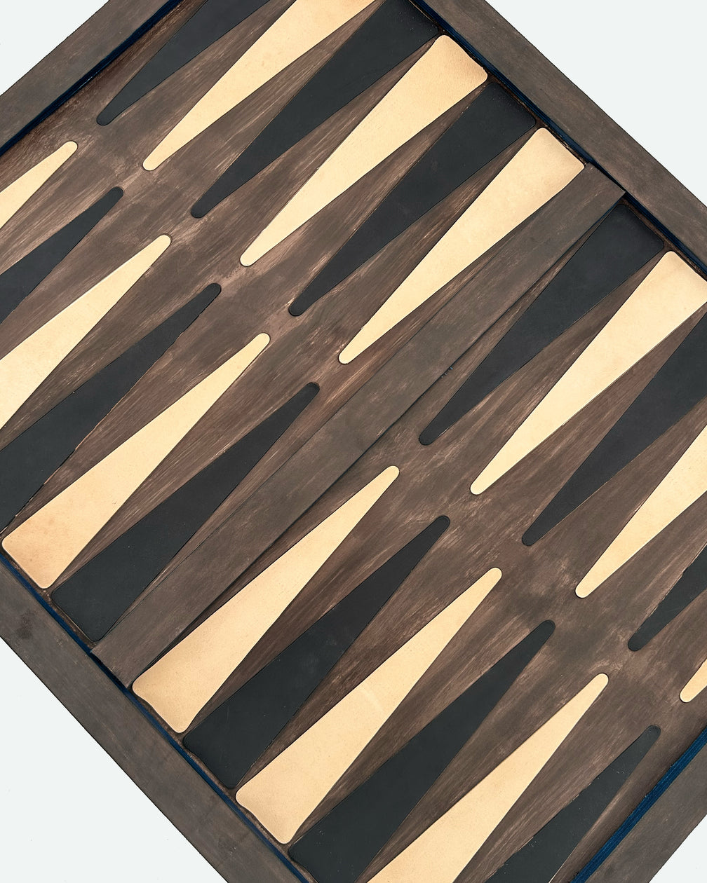 The Homestead 30, a leather backgammon board. Chocolate leather with black and natural points. View 4.