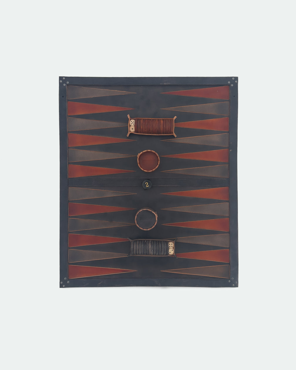 The Homestead 26, a leather backgammon board. USMC black leather with dark brown and USMC black points. View 4.