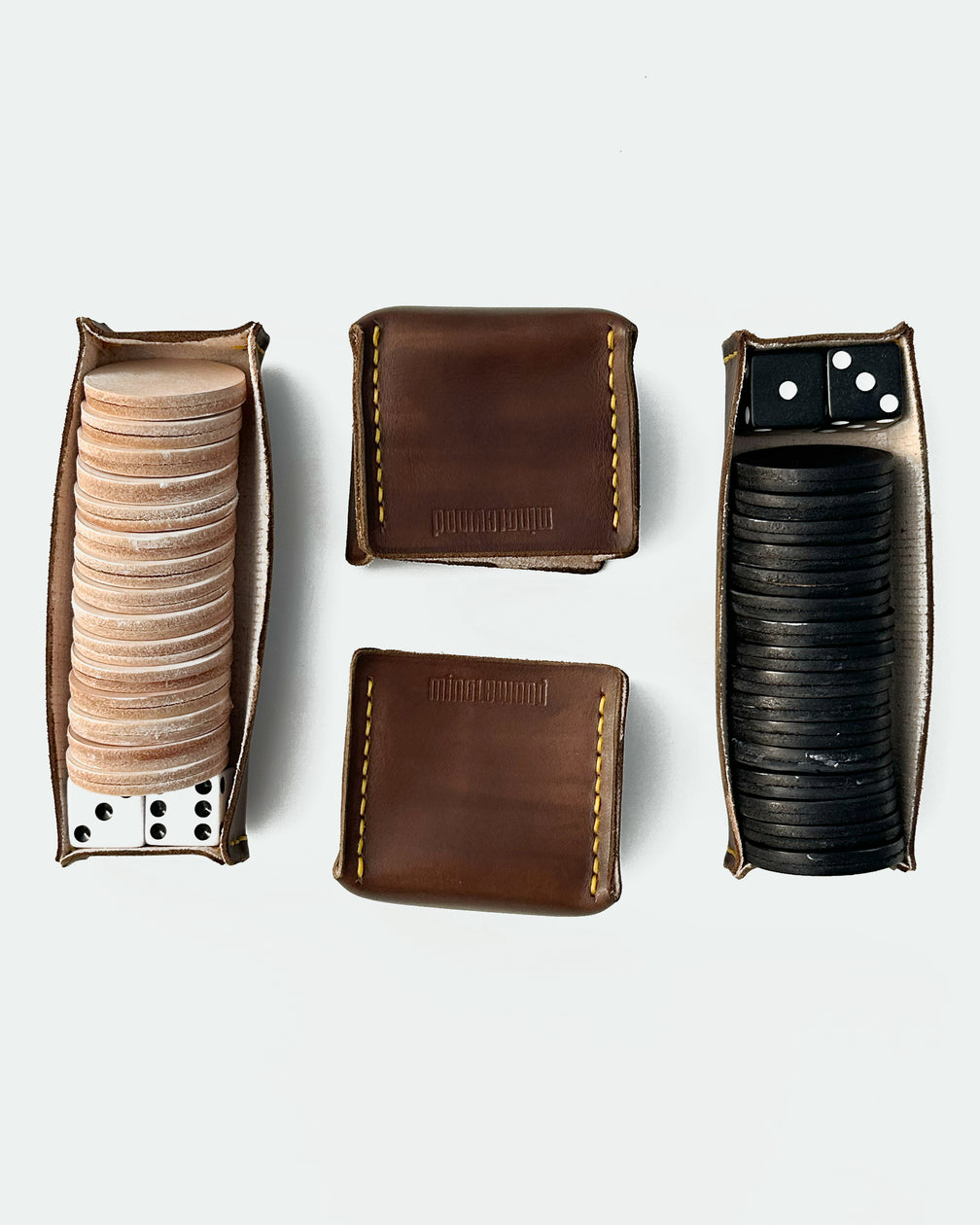 The Homestead 30, a leather backgammon board. Green leather with black and natural points. View 5.