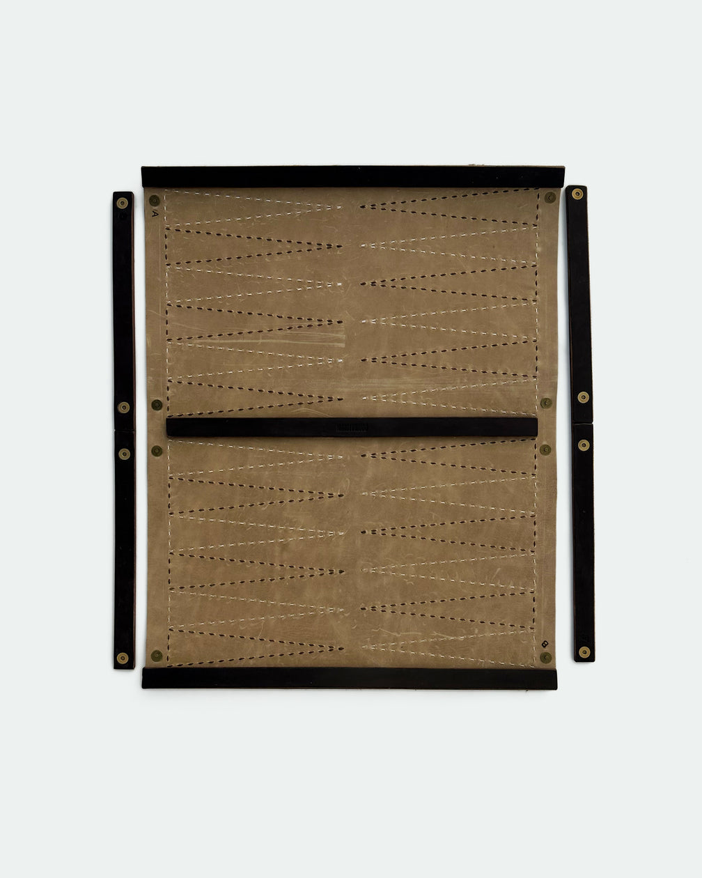 The Drifter 26, a leather backgammon board. Light brown leather with cream and dark brown points. View 5.