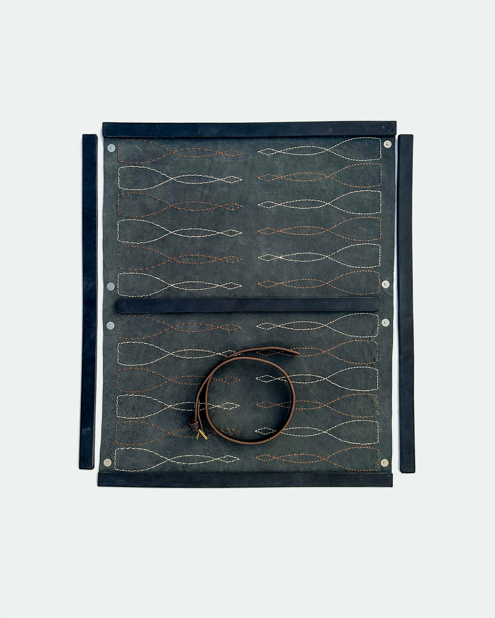 The Drifter 26, a leather backgammon board. USMC black leather with cream and Havana cigar points. View 5.