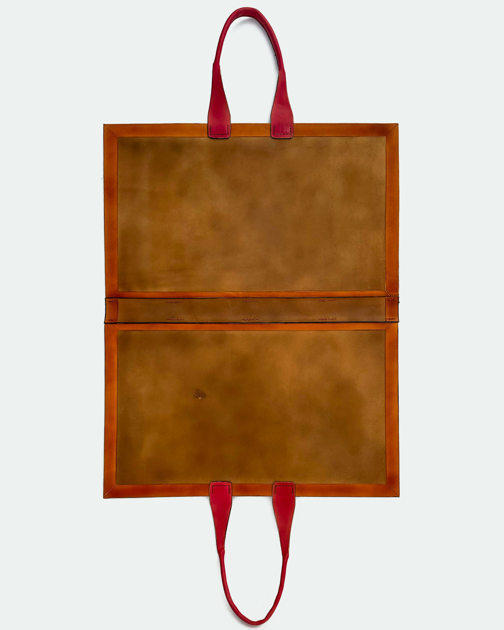 The Drover 26, a leather backgammon board. Medium brown leather with oxblood and show brown points. View 5.