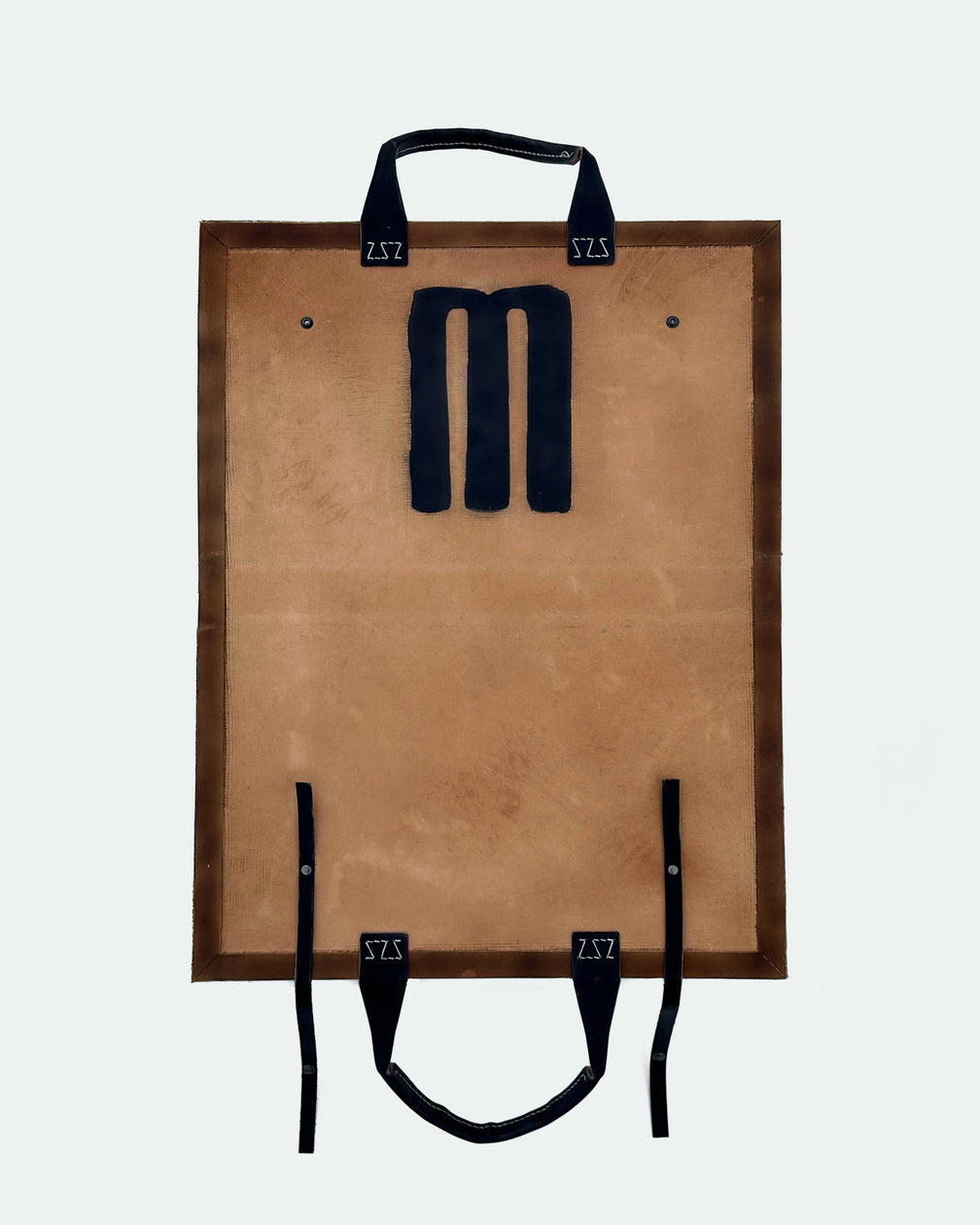 The Drover 26, a leather backgammon board. Show brown leather with black and natural points. View 5.