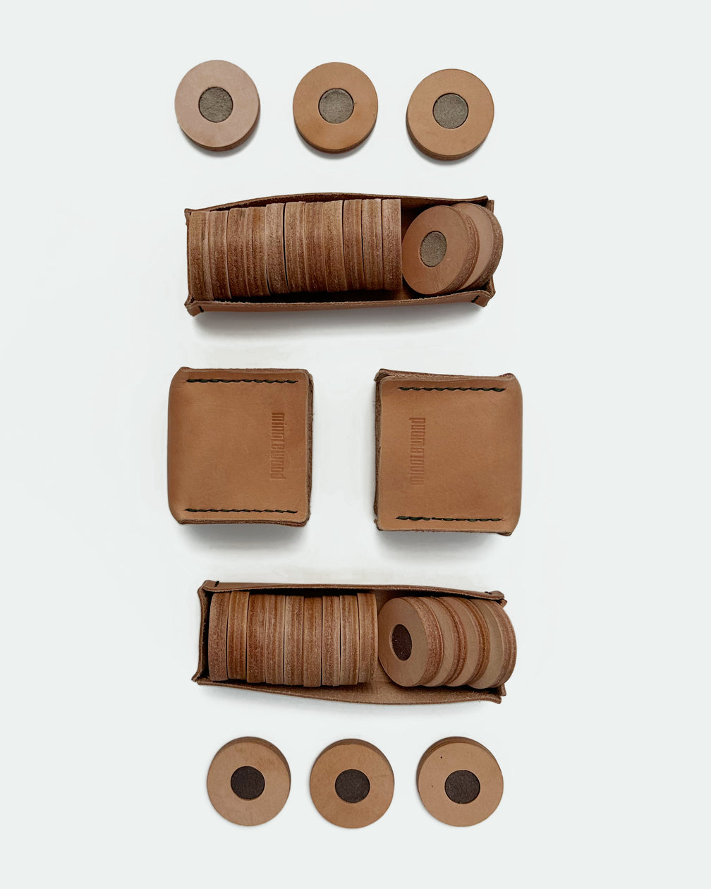 The Homestead 30, a leather backgammon board. Natural leather with chocolate and gray points. View 6.