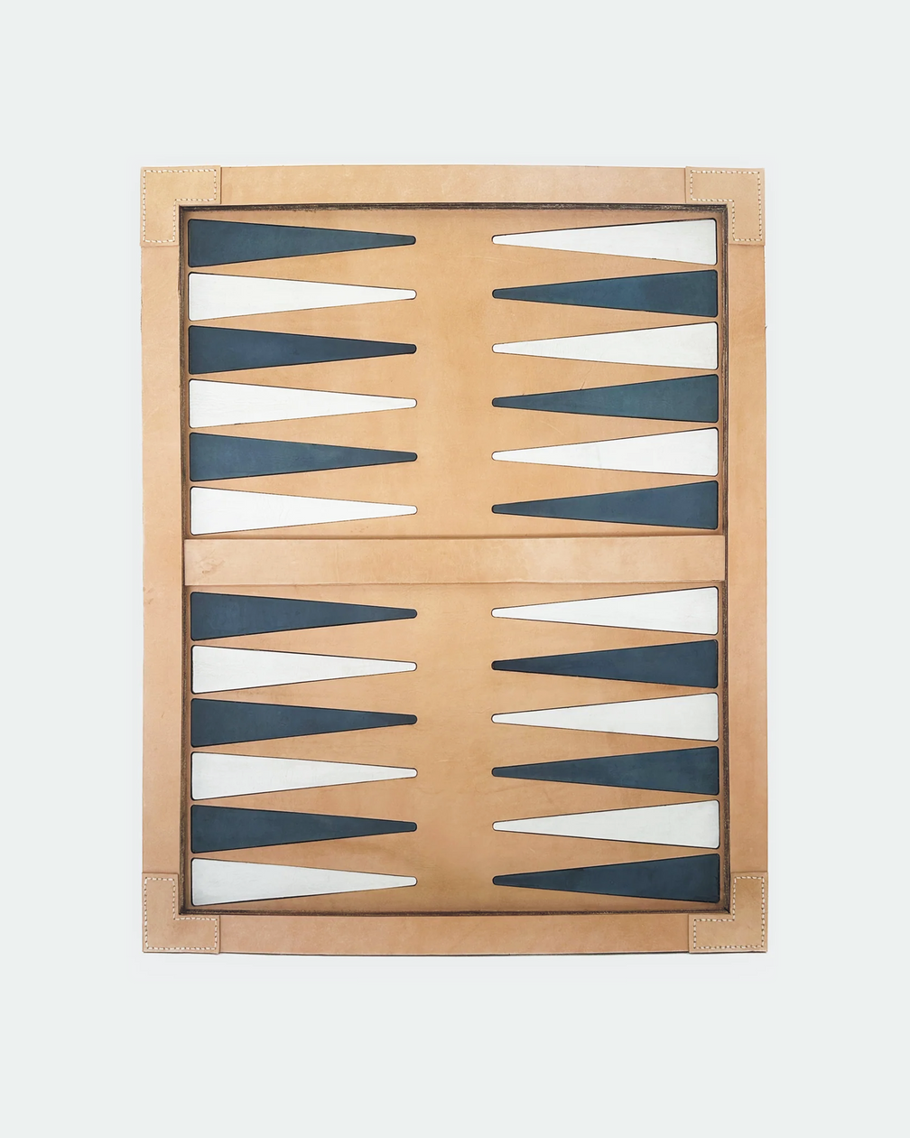 Inlaid leather backgammon board hand dyed in blue and white